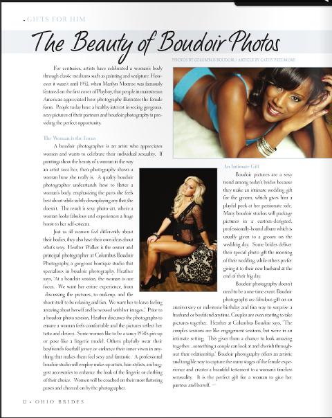 Ohio Brides Magazine article on Boudoir Photography